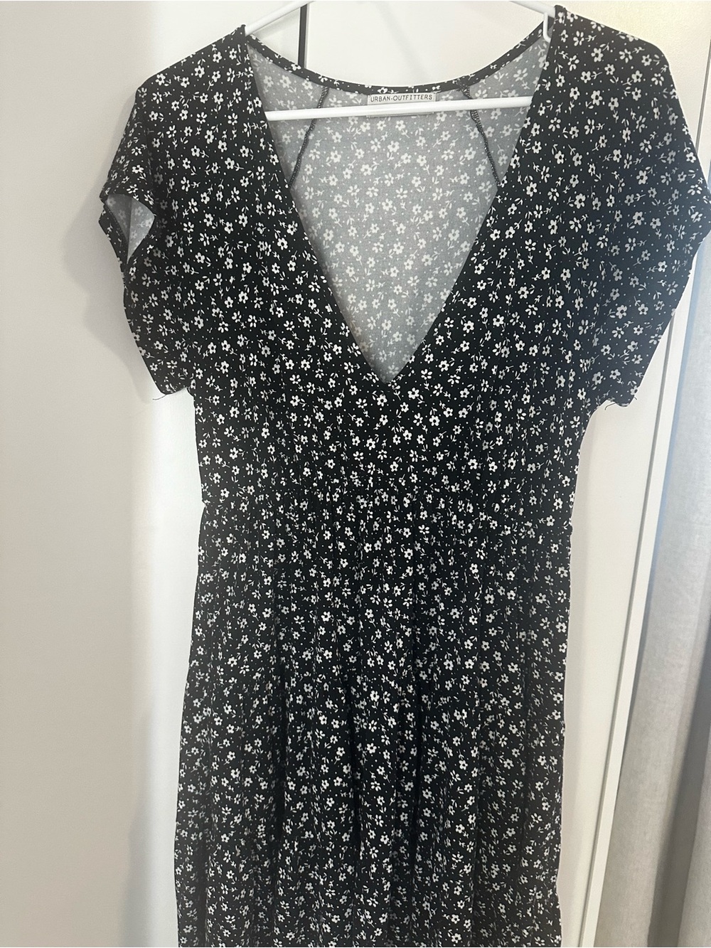 Urban Outfitters Black and White Floral V-Neck Midi Dress